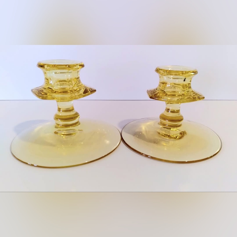 Elegant Vintage Yellow Glass Candle Holders
